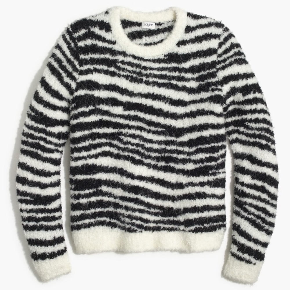 Women’s J. Crew Boucle Zebra Pullover Alpaca Sweater size xxs